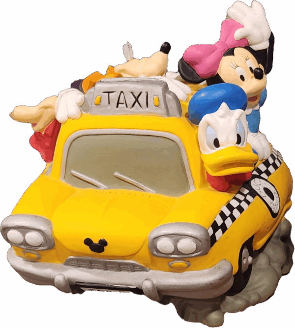 Vintage Disney Mickey Mouse & Friends Taxi Cab Car Coin Piggy Bank